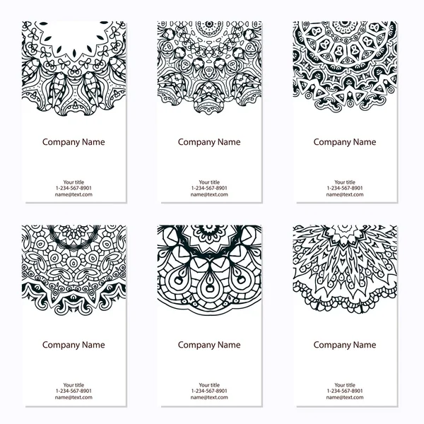 Set of six business cards with mandala. Corporate identity vecto — Stock Vector