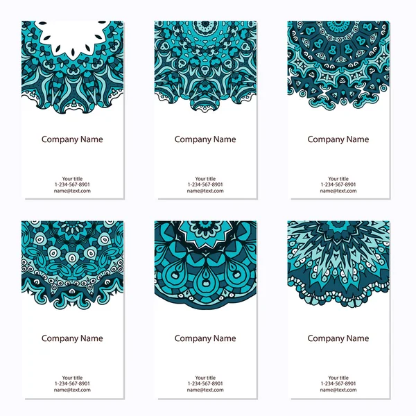 Set of six business cards with mandala. Corporate identity vecto — ストックベクタ