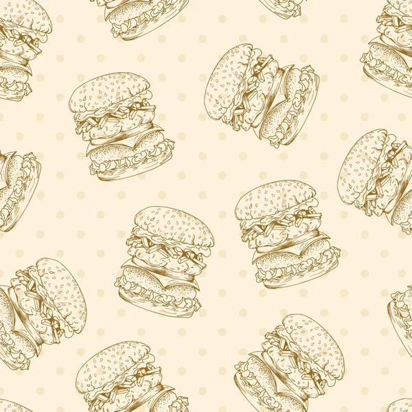 Fast food wzór z Hamburger. Ręcznie rysować retro ilustracji. — Wektor stockowy