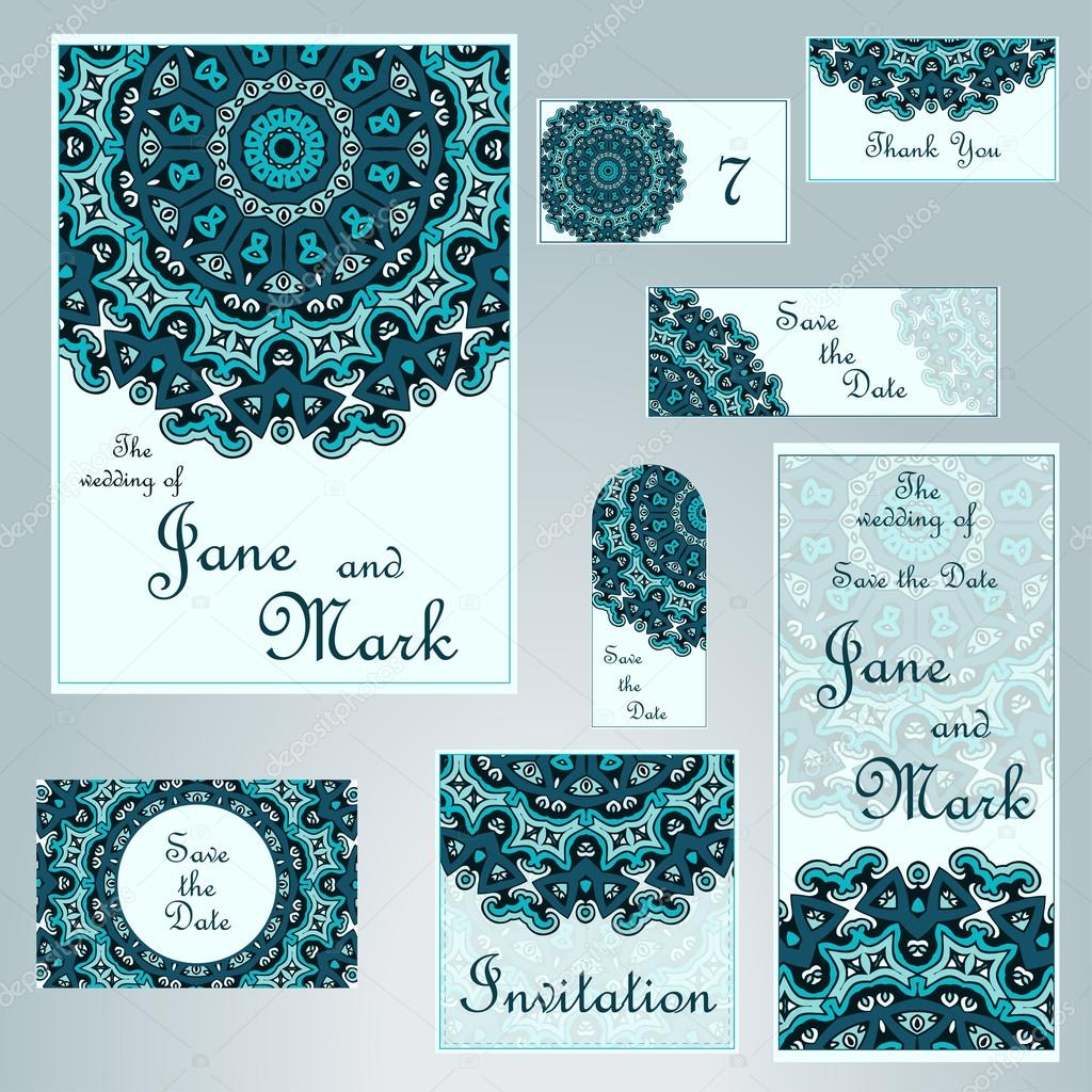 Set of wedding invitations. Wedding cards template with individu