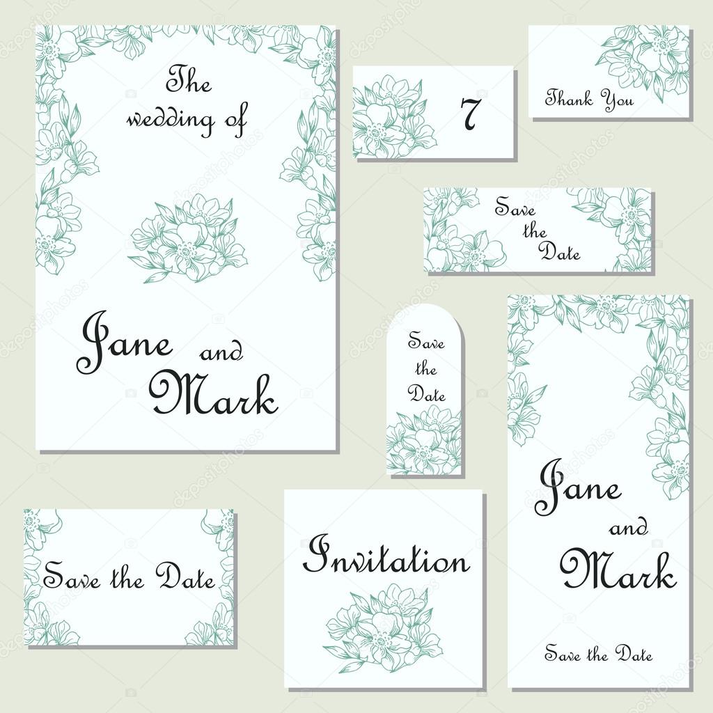 Set of wedding invitations. Wedding cards template with individu