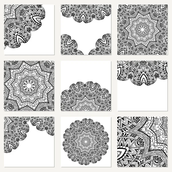 Vector set with mandala. Background abstract circle ornament. Decorative retro element. Invitation card on wedding, birthday. — Stock Vector