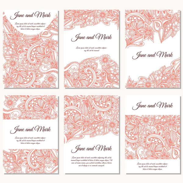 Conjunto de invitaciones de boda. Plantilla de tarjetas de boda con concepto individual. Diseño con garabatos para Save the Date, día de San Valentín, invitaciones, día de las madres . — Vector de stock