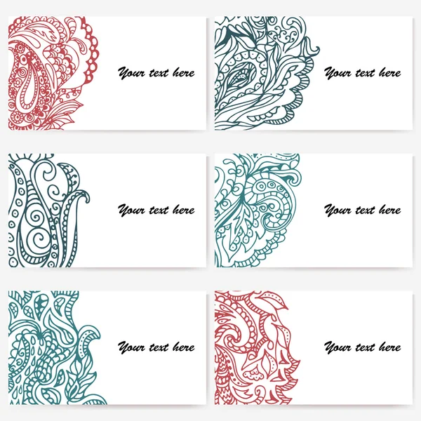 Σύνολο έξι επαγγελματικές κάρτες. Vintage μοτίβο σε στυλ ρετρό με doodle. — Διανυσματικό Αρχείο