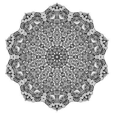 Soyut tasarım siyah beyaz öğesi. Vektör yuvarlak mandala. Grafik şablonu tasarımınız için. Dairesel desen.