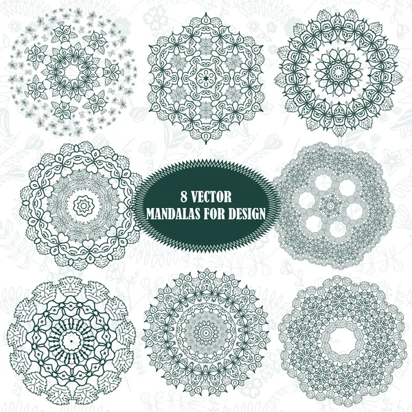 Ensemble d'éléments de design abstrait. Mandalas ronds en vecteur. Modèle graphique pour votre design. Ornement rétro décoratif. Fond dessiné à la main avec des fleurs . — Image vectorielle