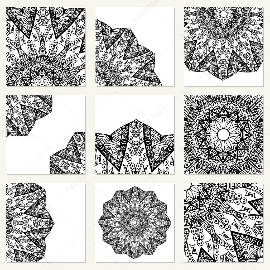 Ensemble Vectoriel Avec Mandala Arriere Plan Cercle Abstrait Ornement Element Decoratif Retro Carte D Invitation Au Mariage Anniversaire Image Vectorielle Par Astarte73 C Illustration