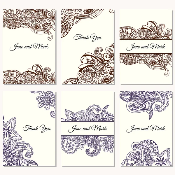 Set of wedding invitations. Wedding cards template with individual concept. Design for invitation, thank you card, save the date card. — Stock Vector