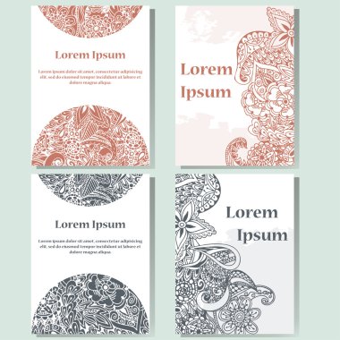 Cards design set.  Doodle background. Decorative elements for poster, invitation. Oriental templates with place for text