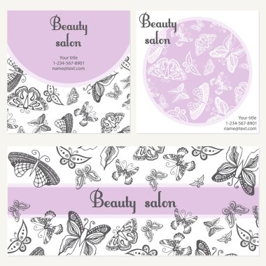 Beauty salon poster with butterfly. Card template can be used for spa center, yoga or fitness class, cosmetic concept. Vector illustration