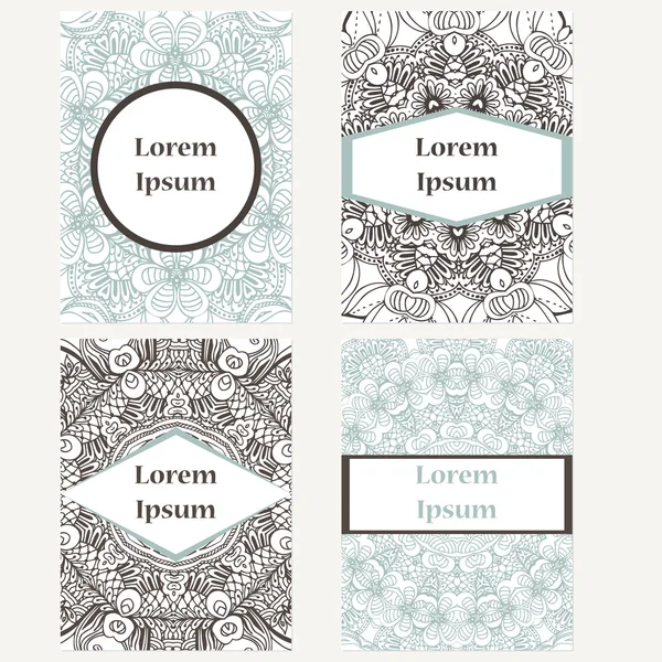 Set of design vertical template brochures. Hand drawn background with mandala. Can be used for yoga studio, invitation card or poster. — Stock vektor