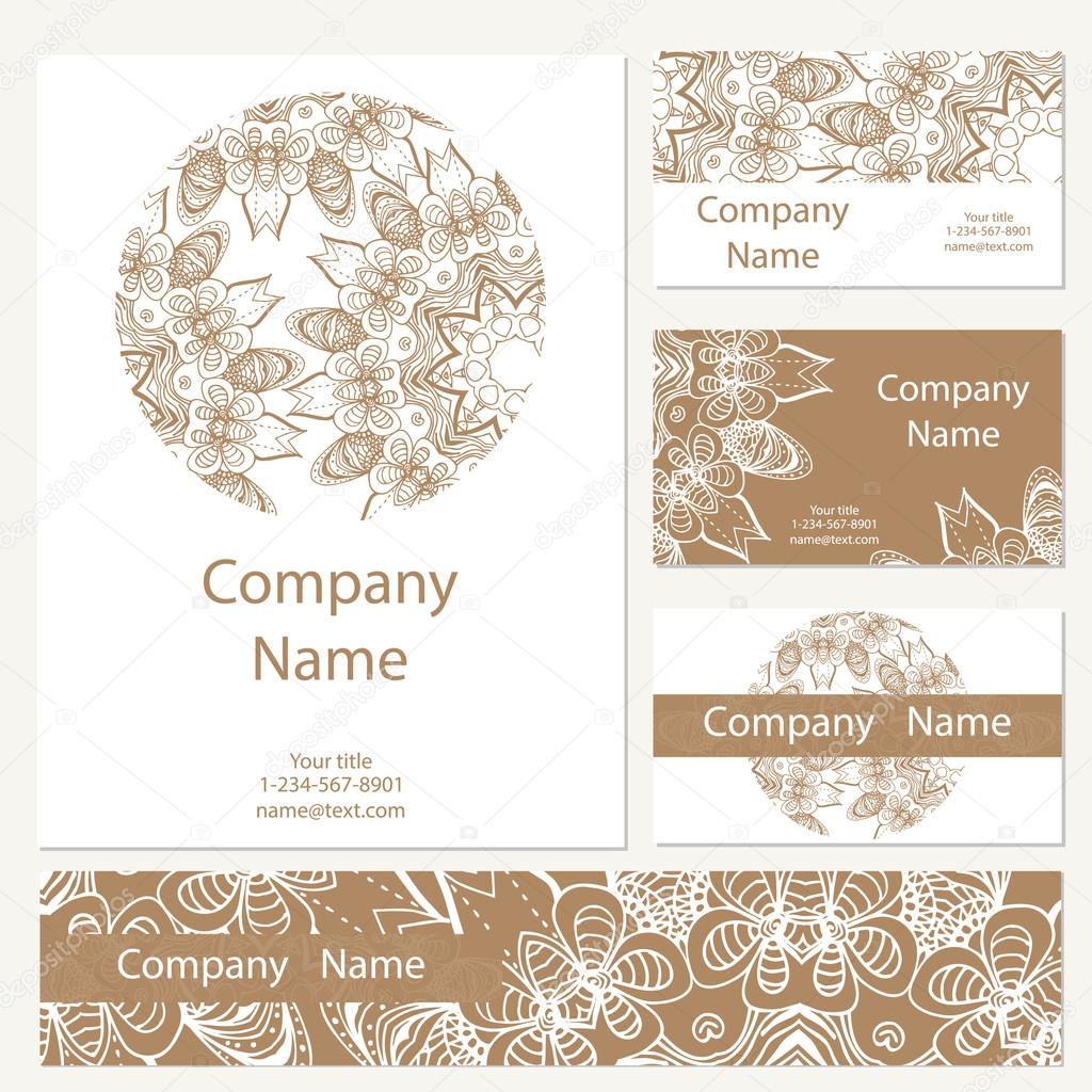 Business cards collection. Ornament for your design with lace mandala. Vector background. Indian, Arabic, Islam motifs.