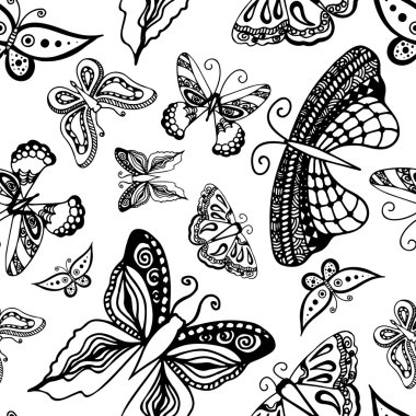 Kelebekler siluetleri dövme tasarım için çizilmiş tarzında. Vektör dekoratif doodle sorunsuz.