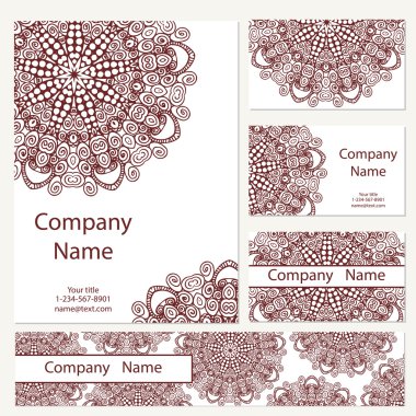 İş kartları koleksiyonu. Süsleme için tasarım dantel mandala ile. Vektör arka plan. Hint, Arap, Islam motifleri.