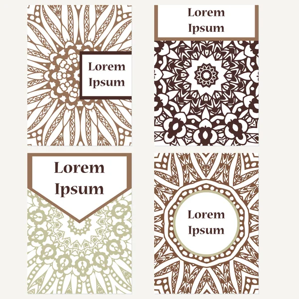 Cards design set. Mandala background. Decorative elements for poster, invitation. Oriental templates with place for text — Stock vektor