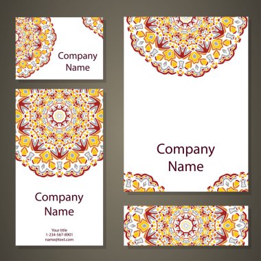Vektör şablonu kartvizit. Geometrik arka plan. Vintage dekoratif öğeler. Islam, Arapça, Indian, Osmanlı motifleri.