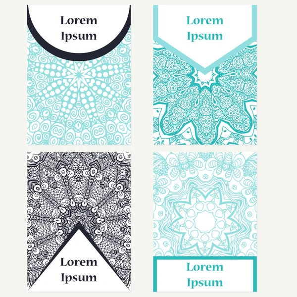 Juego de tarjetas de diseño. Fondo de mandala. Elementos decorativos para póster, invitación. Plantillas orientales con lugar para texto — Vector de stock