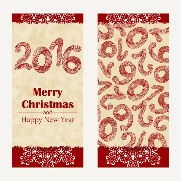 Merry Christmas greeting card. Abstract Happy New Year 2016 background.  Hand drawn inscription. Vector illustration — Stock Vector