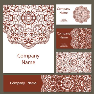 Kart kümesi tasarlayın. Mandala ve doodle arka plan. Dekoratif elemanlar poster, davet için. Metin için yer ile oryantal şablonları