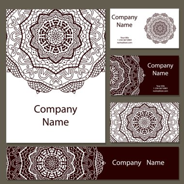 İş kartları koleksiyonu. Süsleme için tasarım dantel mandala ile. Vektör arka plan. Hint, Arap, Islam motifleri.