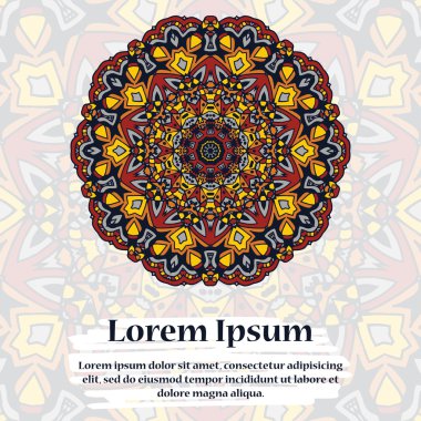 Süslü tasarım davetiye, tebrik veya iş kartı için kullanılabilir. Tasarım şablonu. Mandala vektör arka plan metin için yer ile.