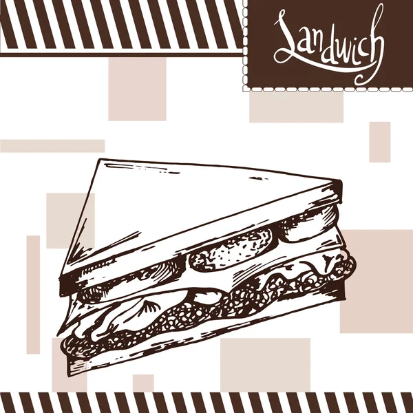 Snabbmat affisch med smörgås. Hand Rita retro illustration. Vintage burger design. Mall — Stock vektor