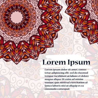 Dekoratif mandala arka plan üzerinde. Vektör süslü dekor metin için yer ile. Retro tarzı kartı sizin için. Selamlar, davetler için kart.