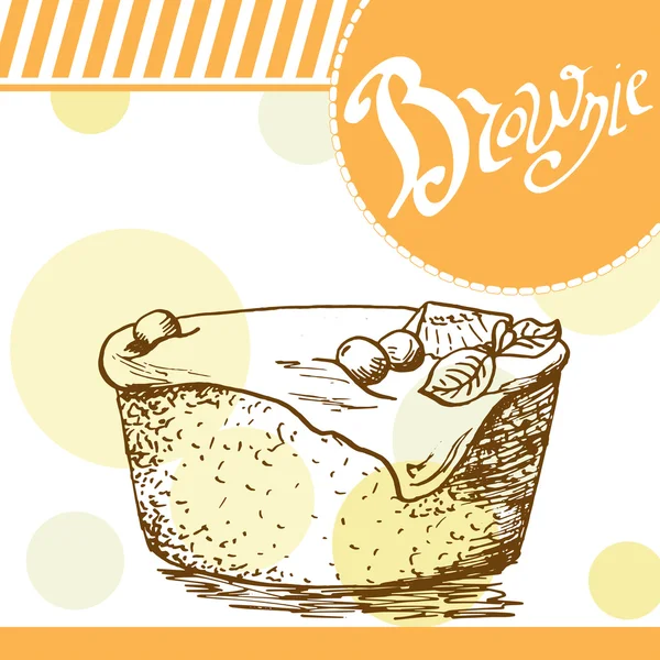 Brownie-Vektorkarte. handgezeichnetes Plakat mit kalligraphischen Elementen. Kunstillustration. Süße Ikone — Stockvektor