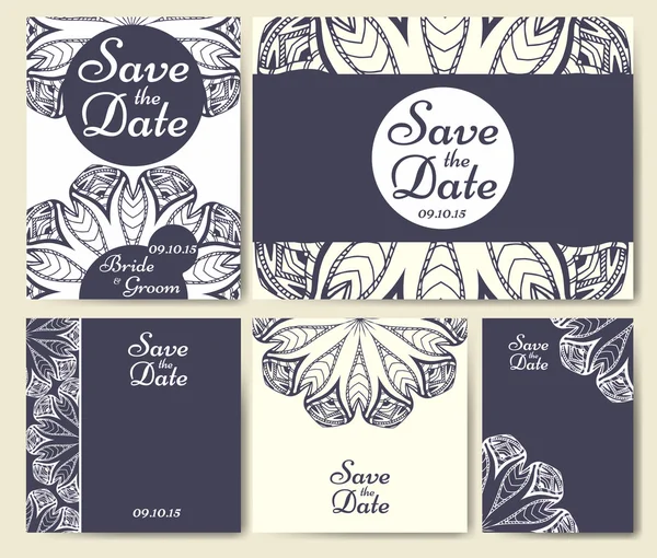 Ensemble d'invitations de mariage. Modèle de cartes de mariage avec concept individuel. Conception pour invitation, carte de remerciement, enregistrer la carte de date . — Image vectorielle