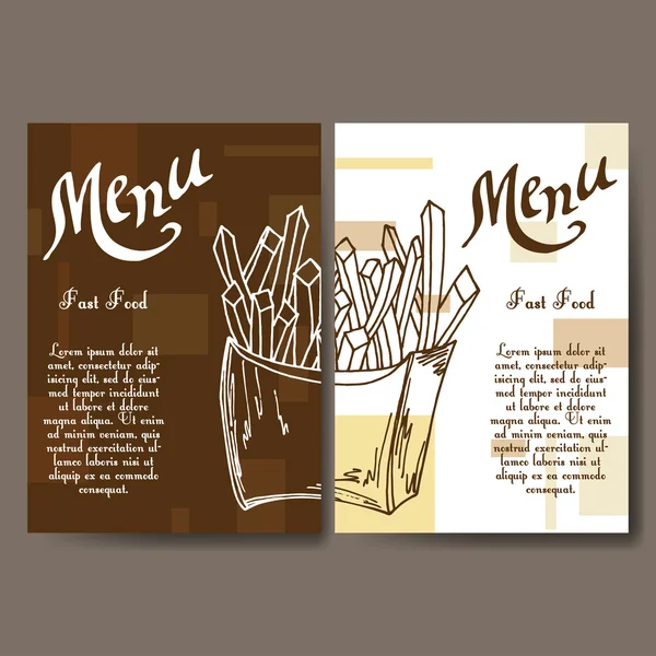 Menu café com desenho desenhado à mão. Modelo de menu de restaurante fast food. Conjunto de cartões de identidade corporativa. Ilustração vetorial —  Vetores de Stock