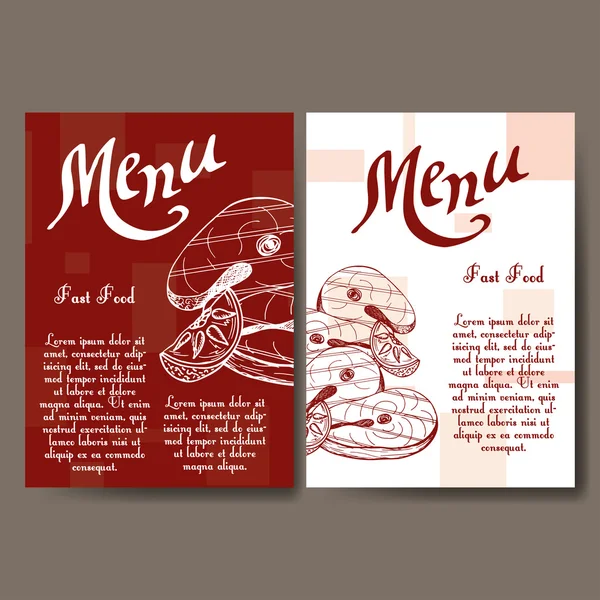Café-Menü mit handgezeichnetem Design. Fast-Food-Restaurant Menüvorlage. Karten für die Corporate Identity. Vektorillustration — Stockvektor