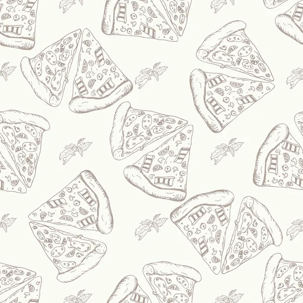 Fast foody wzór z pizzy. Ilustracja retro rysować ręka. Projekt starodawny pizzy. — Wektor stockowy