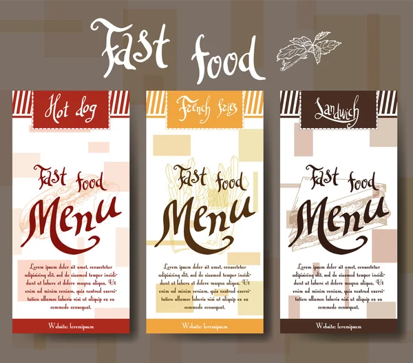 Cafe menü el ile tasarım çizilmiş. Fast food Restoran Menü şablonu. Küme için kurumsal kimlik kartları. Vektör çizim