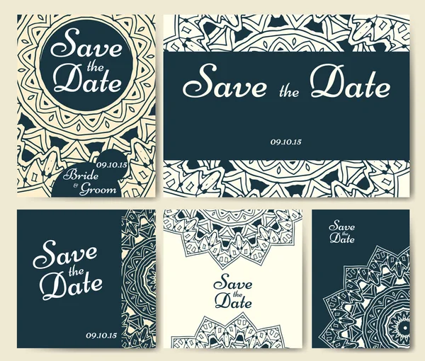 Set bruiloft uitnodigingen. Bruiloft kaarten sjabloon met individuele concept. Ontwerp voor uitnodiging, Bedankkaart, slaan de datum kaart. — Stockvector