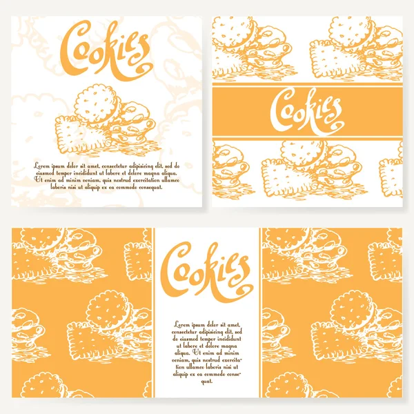 Menú de café con diseño dibujado a mano. Plantilla de menú de restaurante de postres. Conjunto de tarjetas de identidad corporativa. Ilustración vectorial — Vector de stock