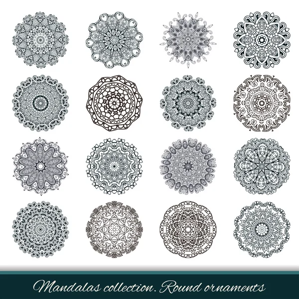 Ensemble d'éléments de design abstrait. Mandalas ronds en vecteur. Modèle graphique pour votre design. Ornement rétro décoratif. Fond dessiné à la main avec des fleurs . — Image vectorielle