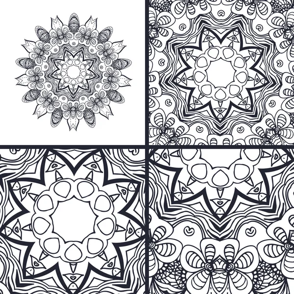 Set of coloring book pages. Mandala. Decorative vector element. Hand drawn texture for relax, meditation. — Stock vektor