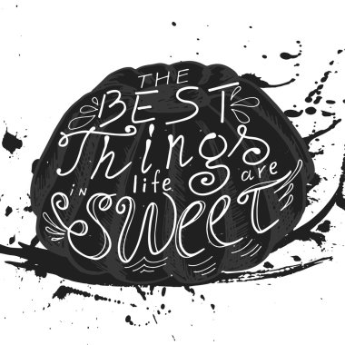 Poster tatlı siluet tipografik alıntı ile. Vektör çizim kartpostal için. Fırın koleksiyonu. Yaratıcı sloganı ile arka plan