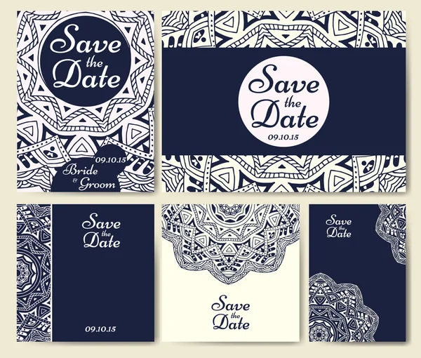 Ensemble d'invitations de mariage. Modèle de cartes de mariage avec concept individuel. Conception pour invitation, carte de remerciement, enregistrer la carte de date . — Image vectorielle