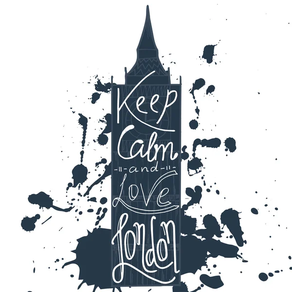 Poster with typographical phrase Keep calm and love London. Vector design art postcard with creative slogan. Retro greeting card in sketch style.