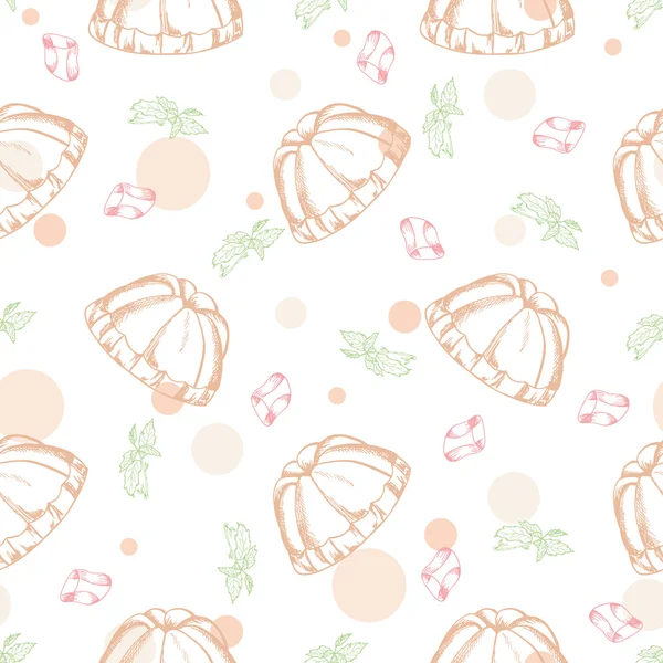 Dessert seamless pattern. Sweet background in hand drawn style. Wallpaper with babka, candy. Vector illustration for cafe menu, banner, recipe and etc. — Wektor stockowy