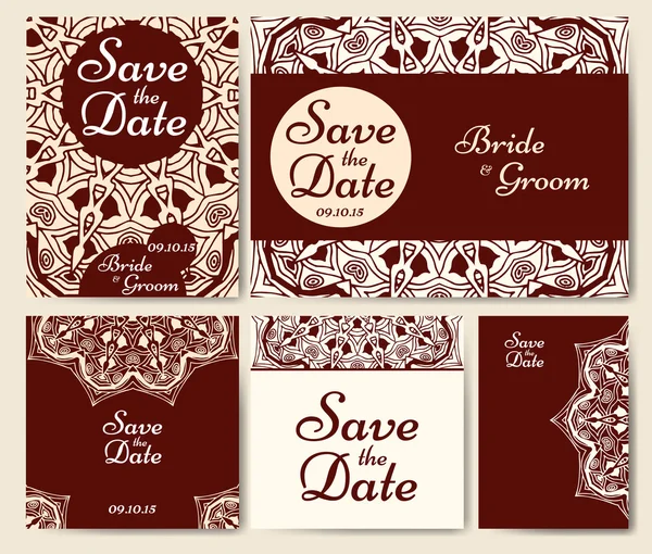 Набор свадебных приглашений. Шаблон свадебных открыток с индивидуальной концепцией. Дизайн приглашения, карточка благодарности, сохранение карточки даты . — стоковый вектор