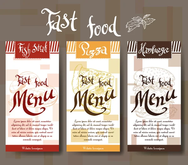 Cafe menü el ile tasarım çizilmiş. Fast food Restoran Menü şablonu. Küme için kurumsal kimlik kartları. Vektör çizim