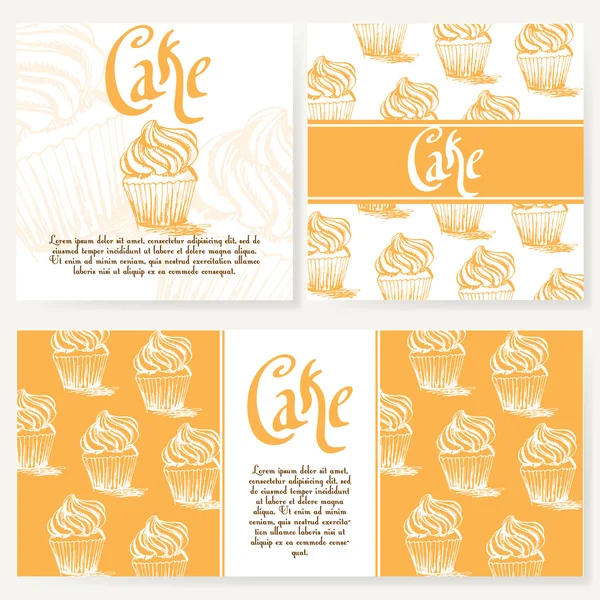 Cafe menu with hand drawn design. Dessert restaurant menu template. Set of cards for corporate identity. Vector illustration — Stock Vector
