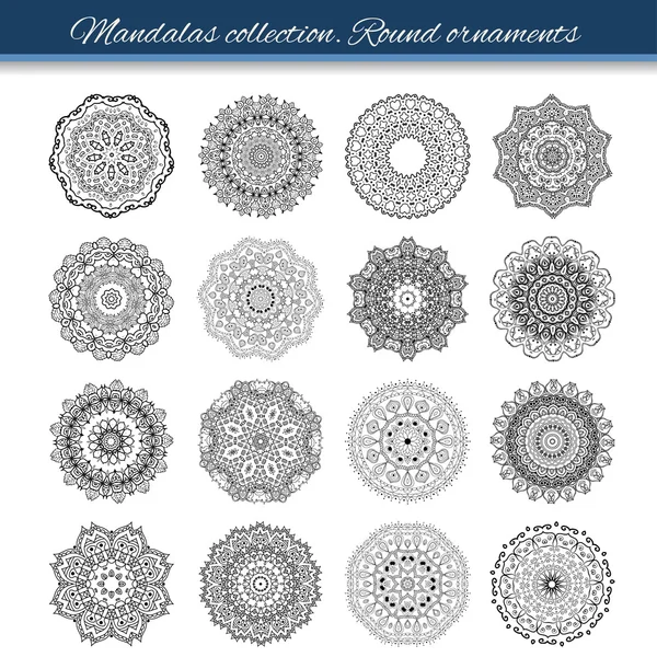 Ensemble d'éléments de design abstrait. Mandalas ronds en vecteur. Modèle graphique pour votre design. Ornement rétro décoratif. Fond dessiné à la main avec des fleurs . — Image vectorielle