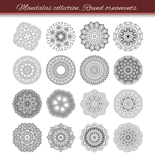 Ensemble d'éléments de design abstrait. Mandalas ronds en vecteur. Modèle graphique pour votre design. Ornement rétro décoratif. Fond dessiné à la main avec des fleurs . — Image vectorielle