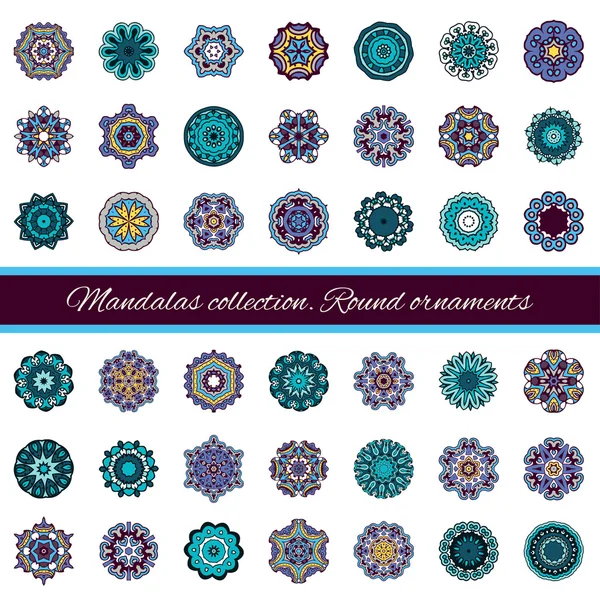 Ensemble d'éléments de conception abstraits. Mandalas ronds en vecteur. Modèle graphique pour votre design. Ornement rétro décoratif . — Image vectorielle