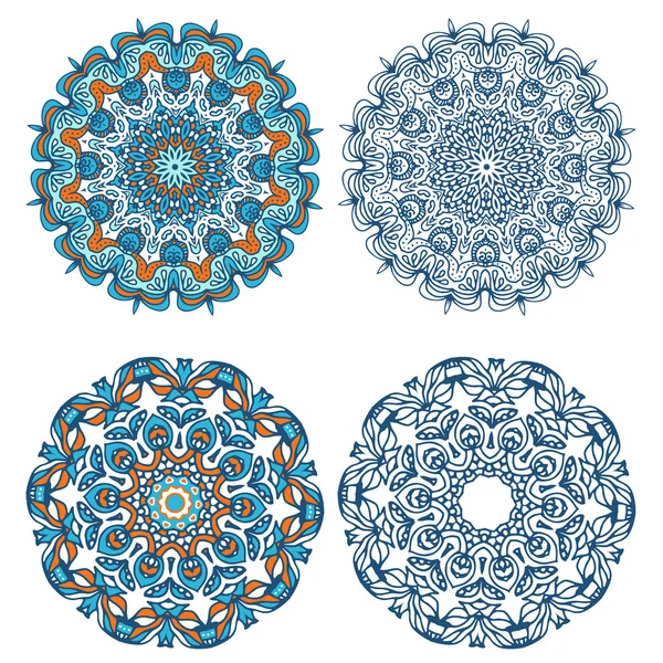 Uppsättning abstrakta designelement. Runda mandalas i vector. Grafisk mall för din design. Dekorativ retro prydnad. — Stock vektor