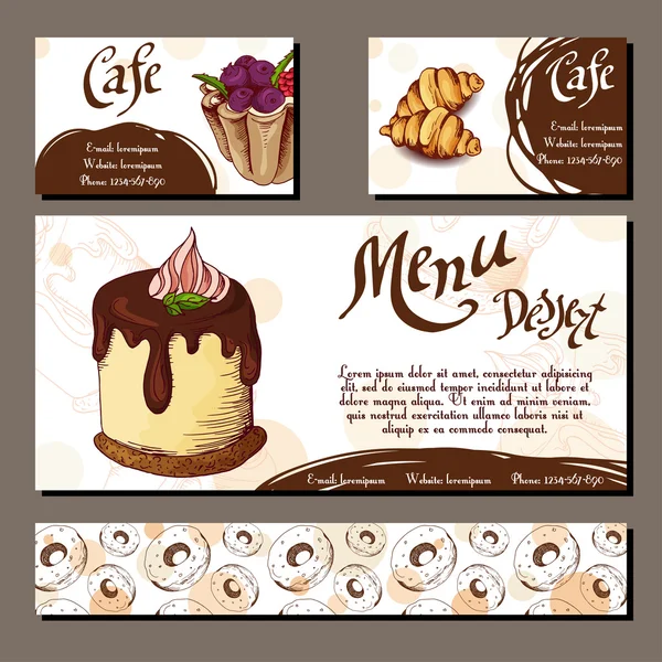 Template with hand drawn sketch bakery. Dessert cards with sweet bakery. Can be used identity style for cafe or restaurant.  Vector illustration — Stockový vektor