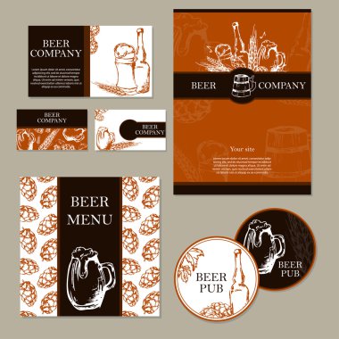 bira menü. Retro kartı veya el ilanı. Restoran Tema. iş kartları koleksiyonu. vektör çizim.